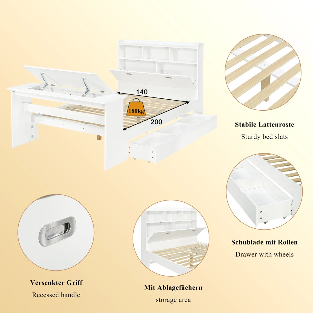 letto singolo legno bianco 140x200 cm