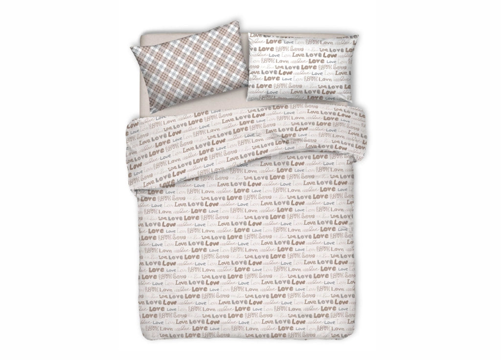 Copripiumino Sacco Piumone Pensieri Delicati 100% Cotone Disegno Love Love - Matrimoniale - Beige