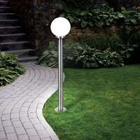 Lampione Esterno Contemp Nisia Acciaio Argento Vetro Bianco 1 Luce E27 100Cm