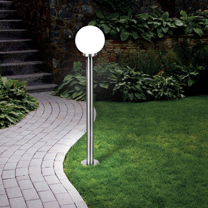 Lampione Esterno Contemp Nisia Acciaio Argento Vetro Bianco 1 Luce E27 100Cm