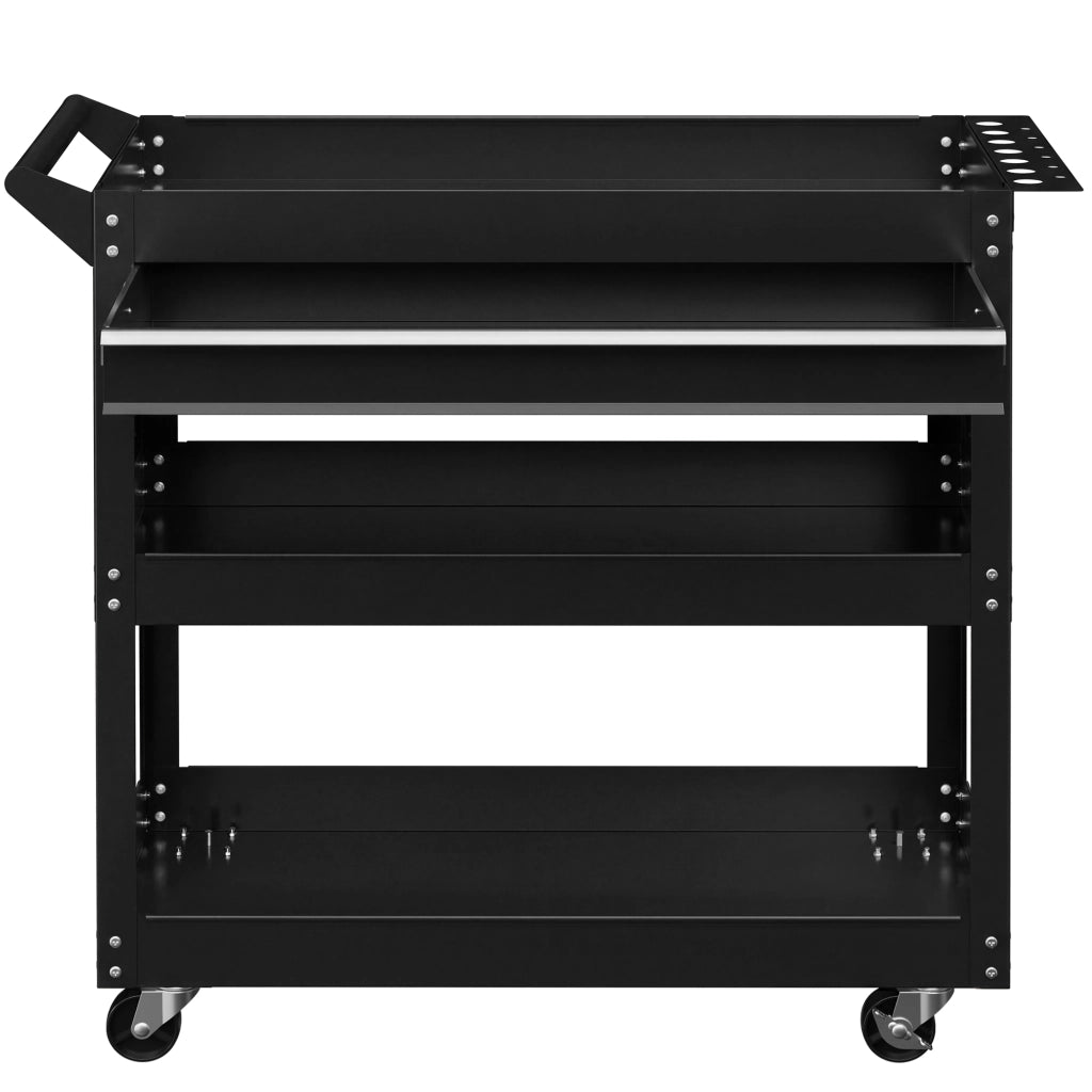 Carrello da lavoro a 3 livelli con cassetto e porta attrezzi ¨C zephmum ¨C nero 82x35x76 cm