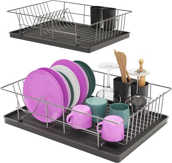 Afdruiprek compatta con contenitore per utensili e rivestimento non graffianti - progettata per risparmiare spazio e realizzata in acciaio inossidabile
