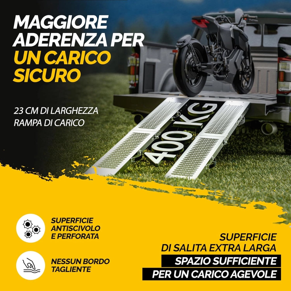 2x Rampa di Carico Pieghevole Max. 400kg Acciaio Zincato Antiscivolo Pedane Moto Quad