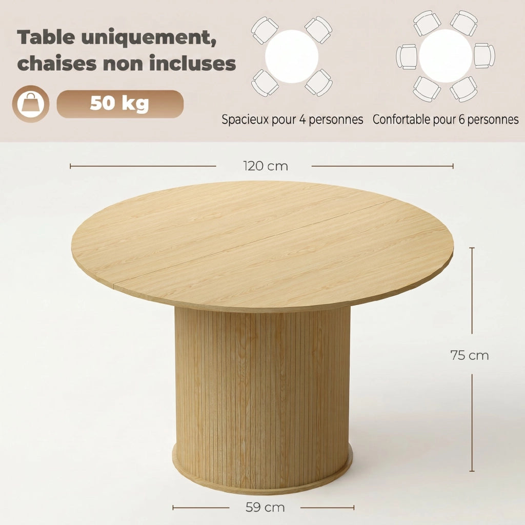 Tavolo da pranzo rotondo allungabile 4-6 persone ¨C Xylo ¨C ? 120x75 cm legno naturale base cannelata