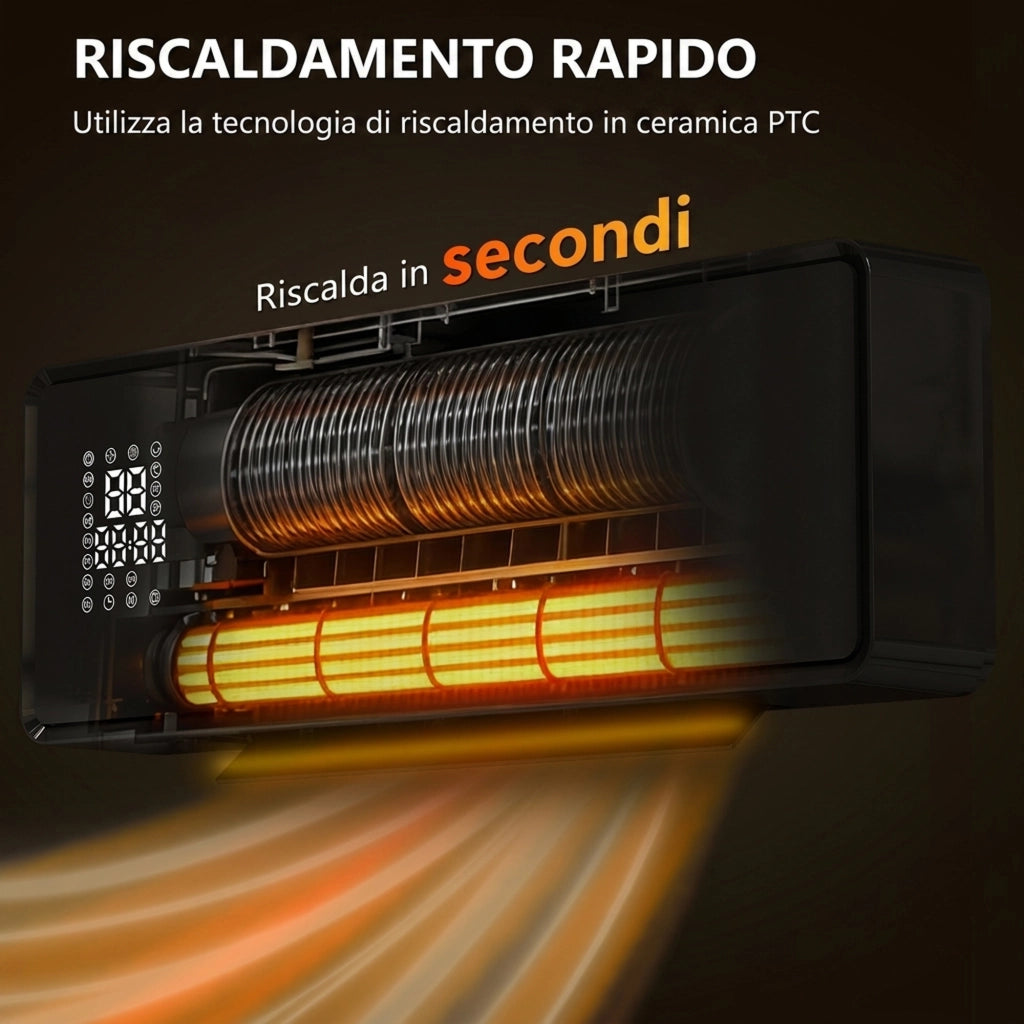 Stufa Ceramica 2000W a Parete con 3 Modalità Temperatura Regolabile Timer Telecomando Blocco Bambini Nero