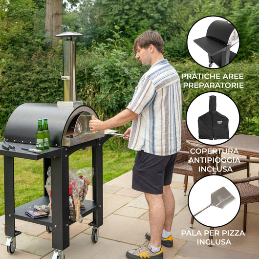 Forno da tavolo per pizza all'aperto 35cm in Acciaio Inox Postazioni di Preparazione Portatili in Legno