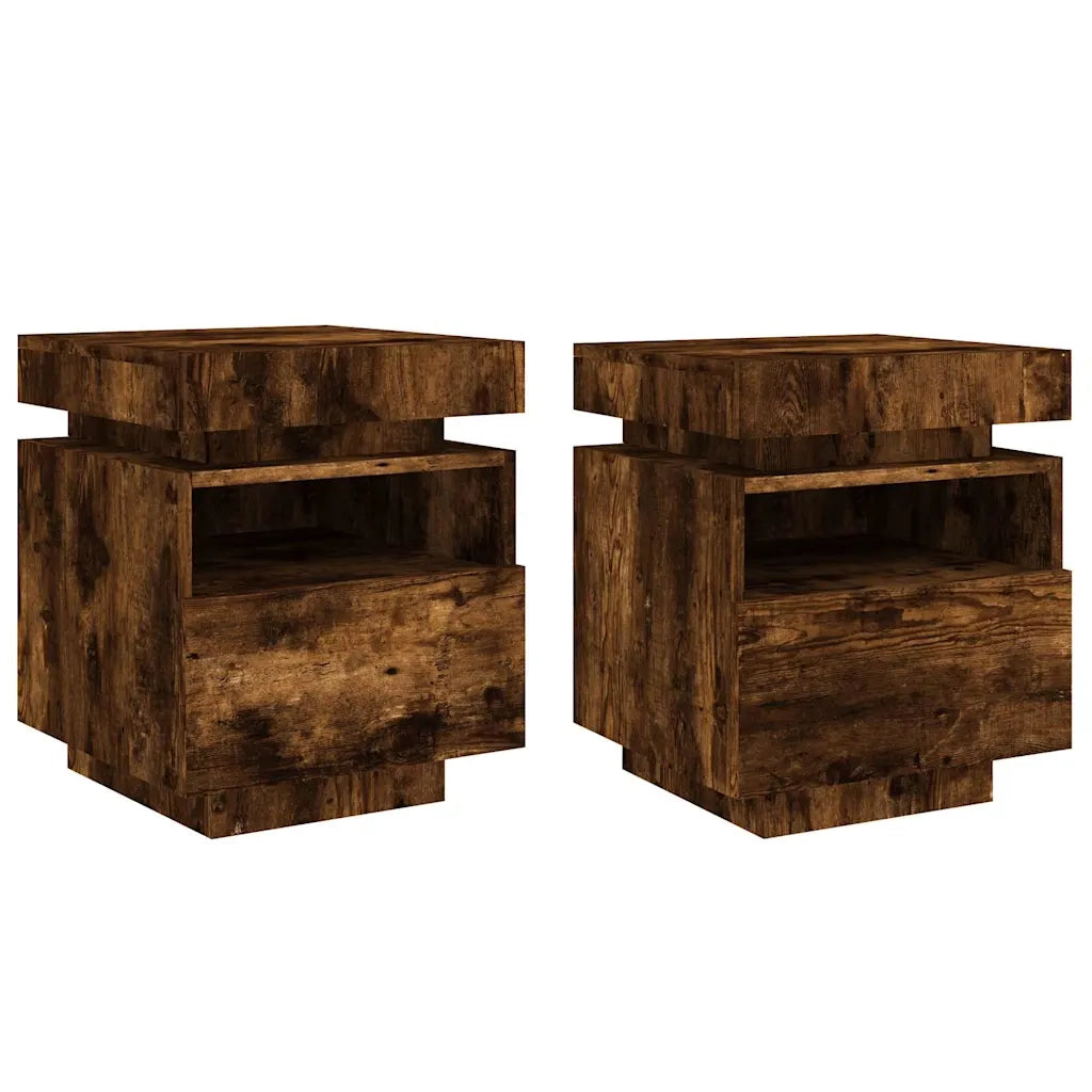 Comodini con Luci LED 2pz Rovere Fumo 40x39x48,5 cm 836793