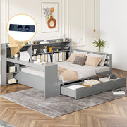 Divano letto multifunzione 140x200 cm con scrivania; libreria; 2 cassetti e prese USB; grigio