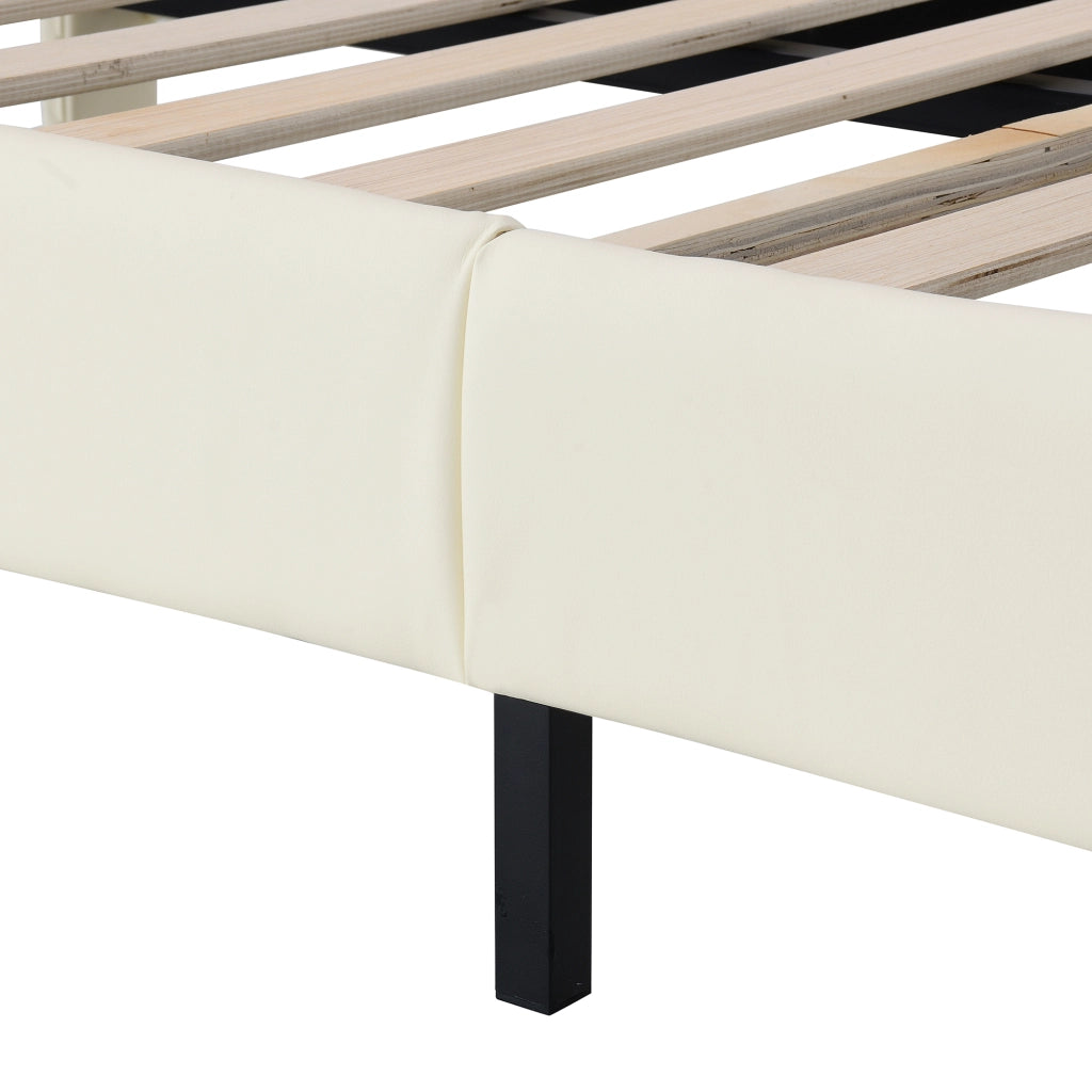 Letto singolo imbottito 90 ¡Á 200 cm in PU beige con testiera ondulata e striscia LED multicolore