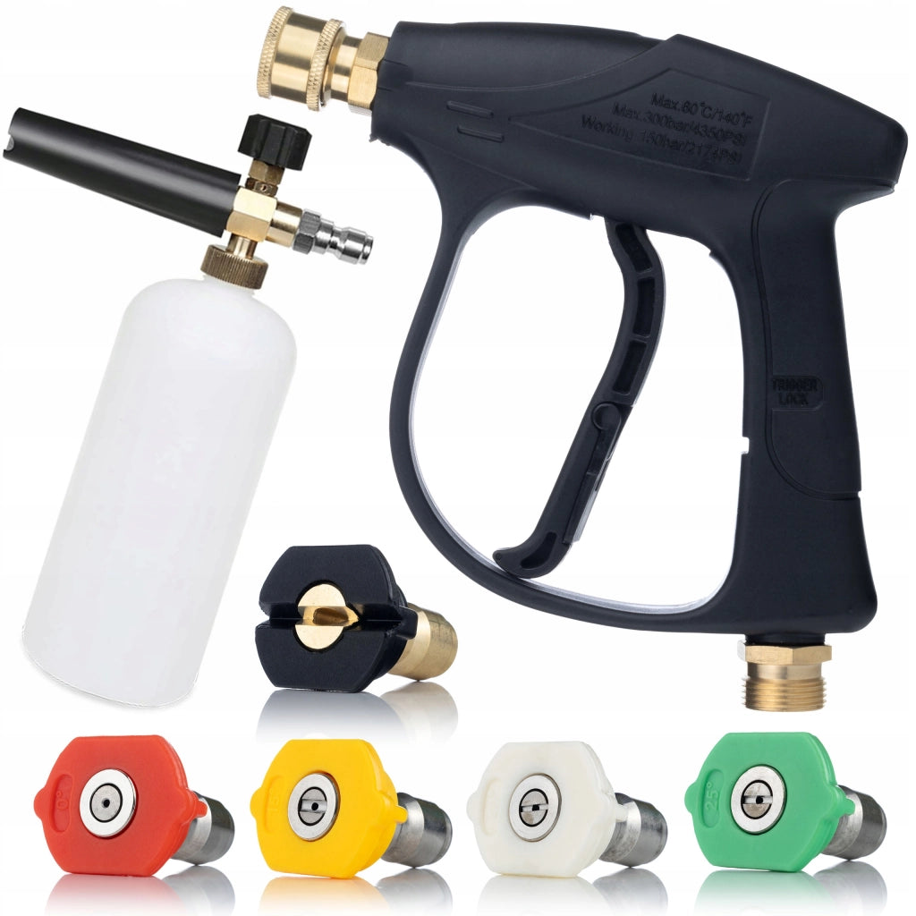 Set Pistola per Idropulitrice 4350PSI 22mm – 5 Ugelli + Schiumogeno 1000ml | Alta Pressione, Ergonomia, Durata