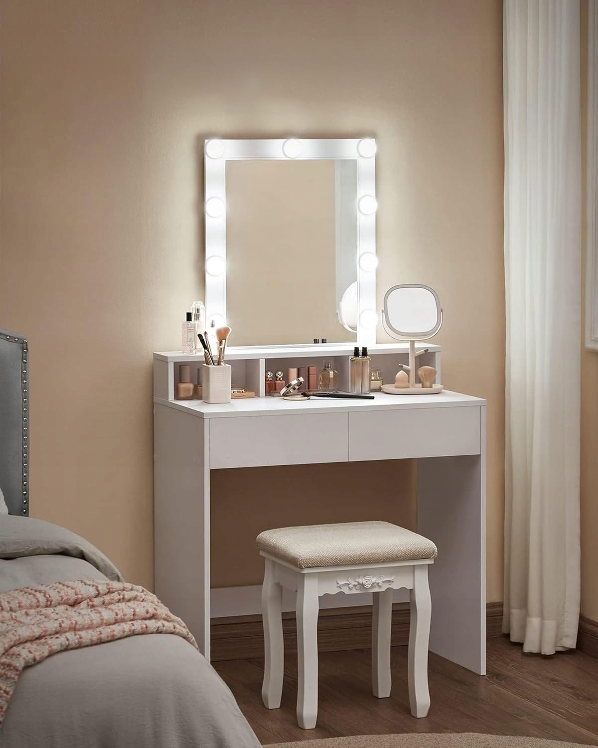 VALORA Toletta con specchio, bianco, stile scandinavo RDT114W01