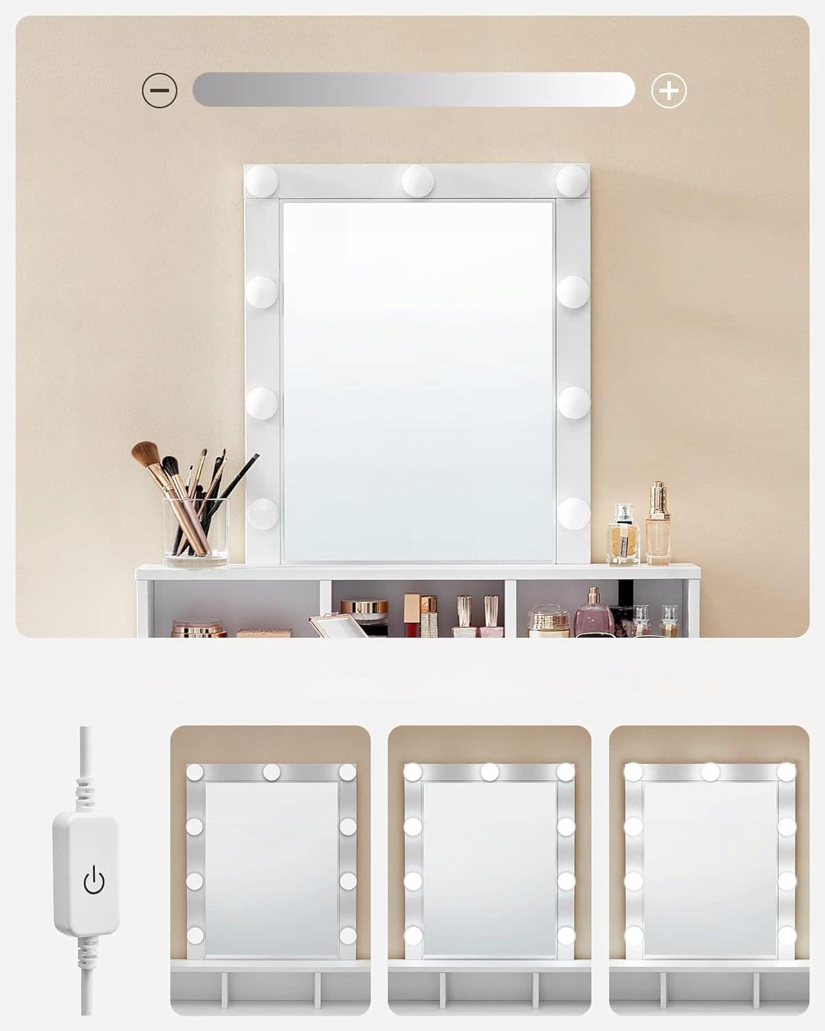 VALORA Toletta con specchio, bianco, stile scandinavo RDT114W01