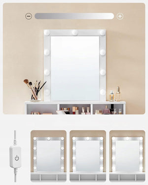 VALORA Toletta con specchio, bianco, stile scandinavo RDT114W01