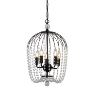 Lampadario Contemporaneo Shower Acciaio Nero Vetro Trasparente 5 Luci E14