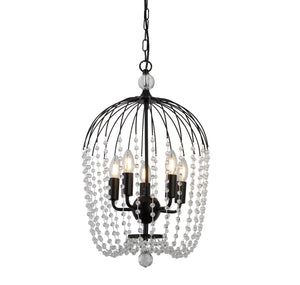 Lampadario Contemporaneo Shower Acciaio Nero Vetro Trasparente 5 Luci E14