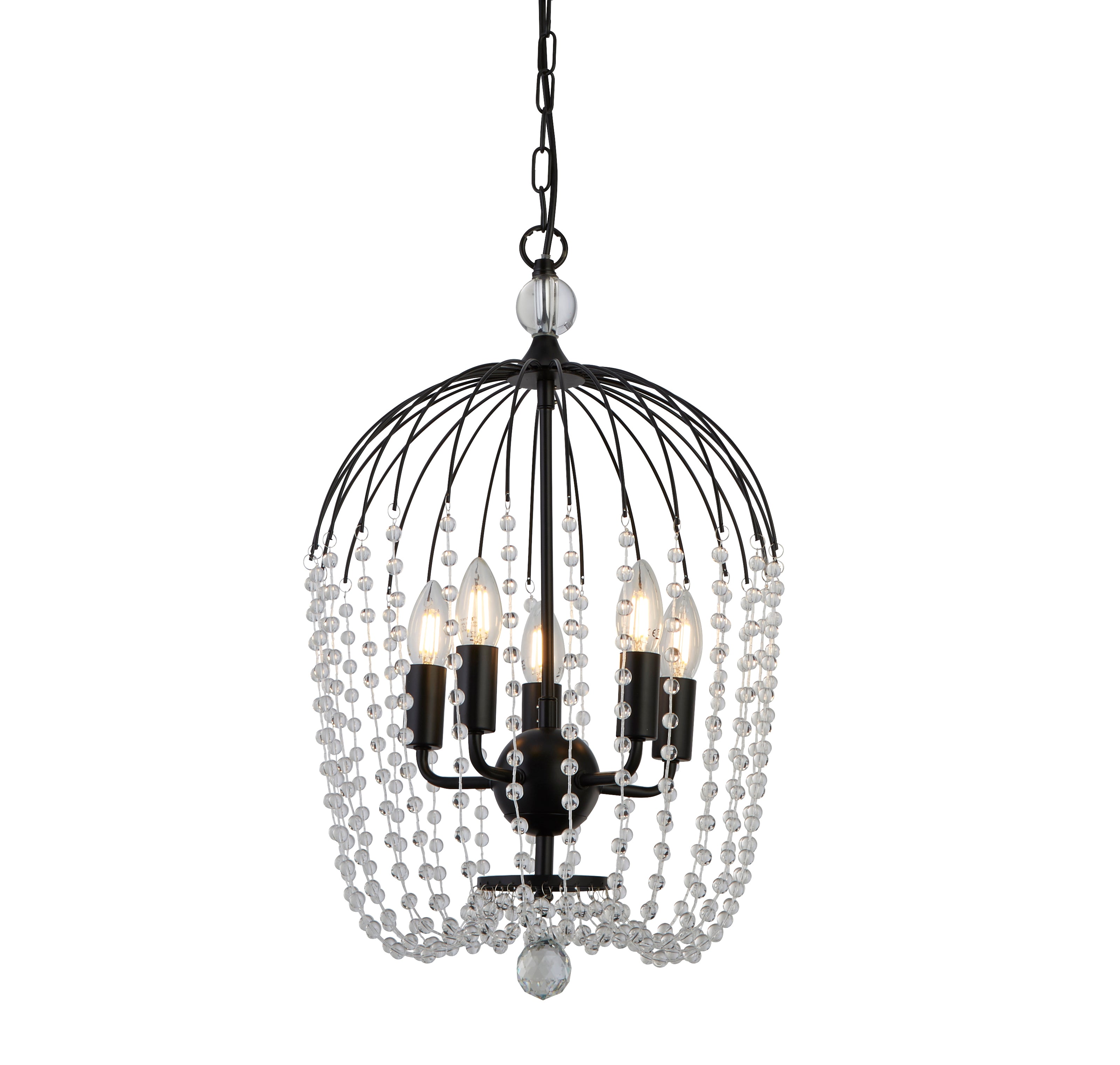 Lampadario Contemporaneo Shower Acciaio Nero Vetro Trasparente 5 Luci E14