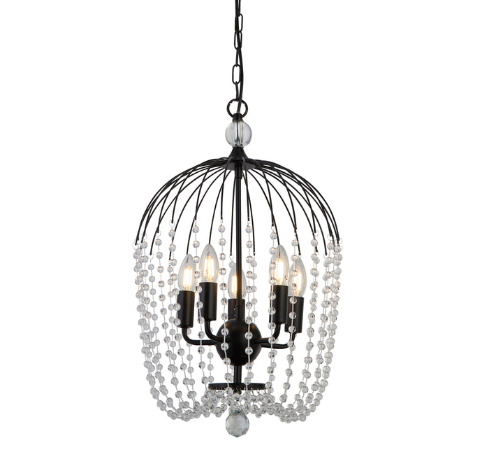 Lampadario Contemporaneo Shower Acciaio Nero Vetro Trasparente 5 Luci E14