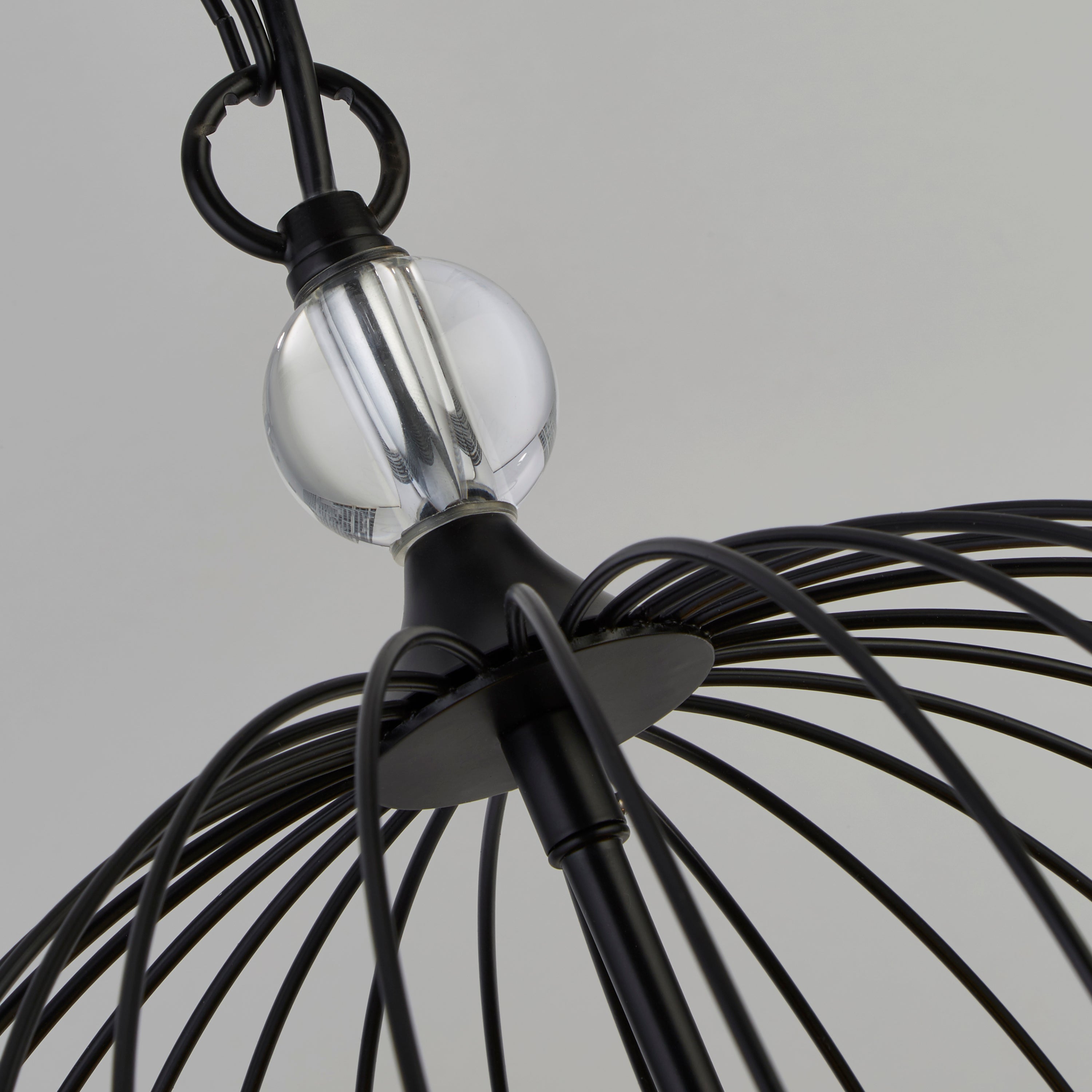 Lampadario Contemporaneo Shower Acciaio Nero Vetro Trasparente 5 Luci E14