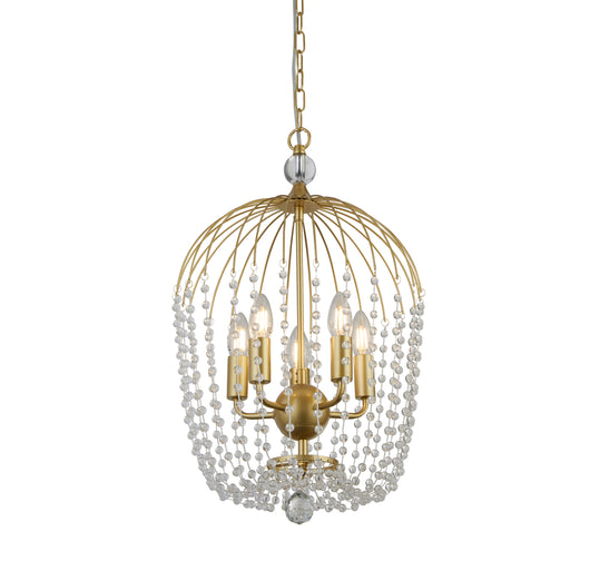 Lampadario Contemporaneo Shower Acciaio Oro Vetro Trasparente 5 Luci E14