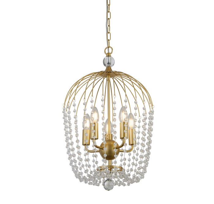 Lampadario Contemporaneo Shower Acciaio Oro Vetro Trasparente 5 Luci E14