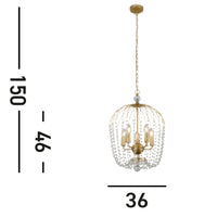 Lampadario Contemporaneo Shower Acciaio Oro Vetro Trasparente 5 Luci E14