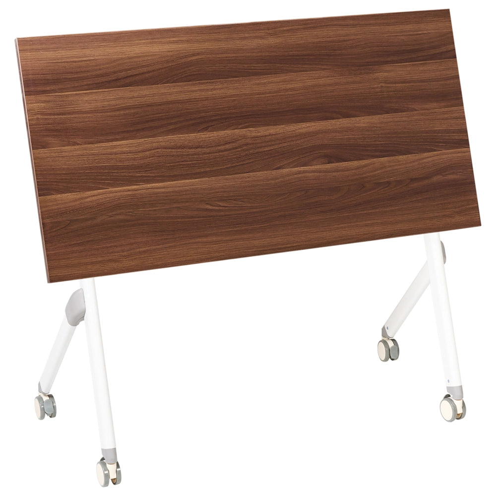 Scrivania pieghevole da ufficio Marrone scuro e bianco Struttura in metallo Piano in MFC 120 x 60 cm Tavolo pieghevole portatile con rotelle