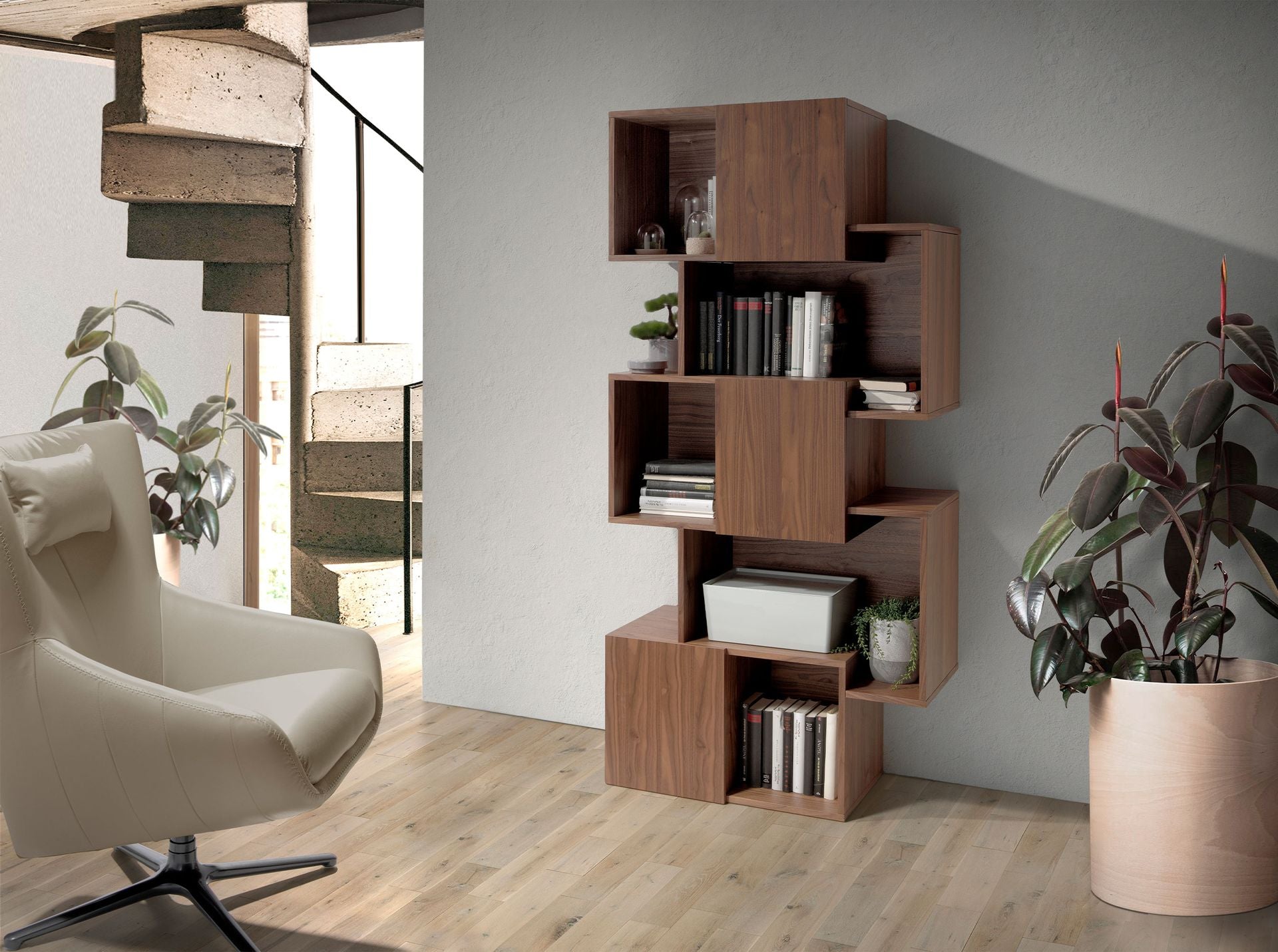 Scaffale in legno di noce con ante