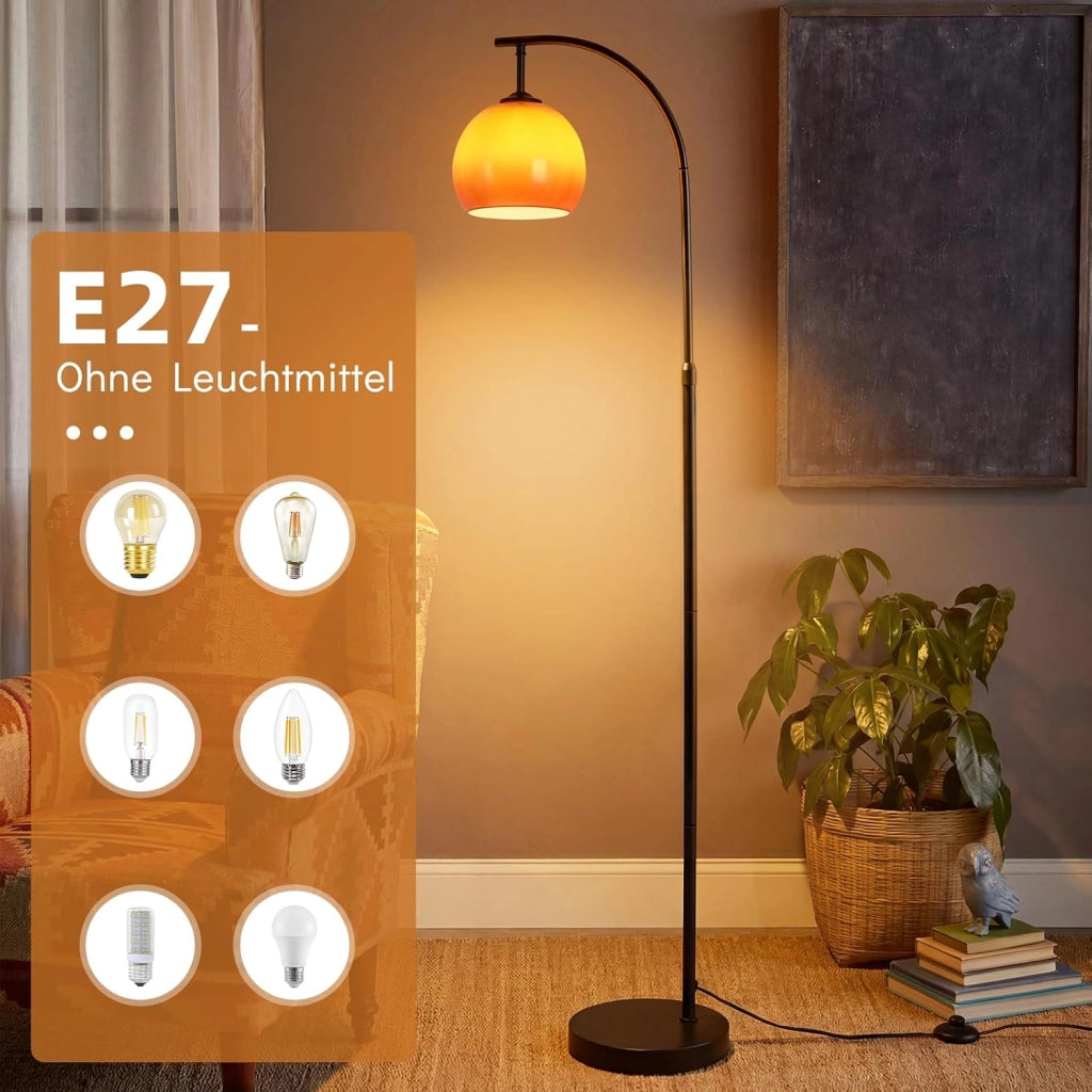 ZMH Lampada da Terra ad Arco Ferro Vetro Interruttore a Pedale E27 per Soggiorno Studio Camera Senza Lampadina