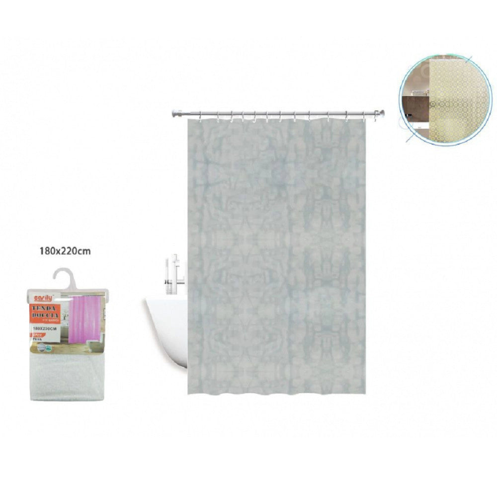 Trade Shop - Tenda Doccia Vasca Antimuffa Impermeabile Grigio Bianco 180 X 220cm Anelli 52131 -
