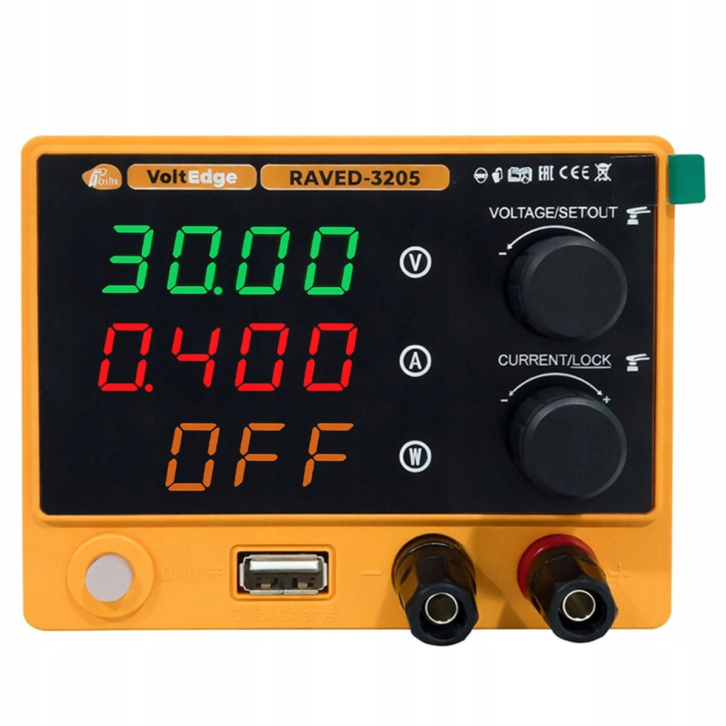 Zasilatore da Laboratorio RAVED-3205 – 0-32V 0-5A | USB QC 18W | Display Digitale | Protezione ROSFIX