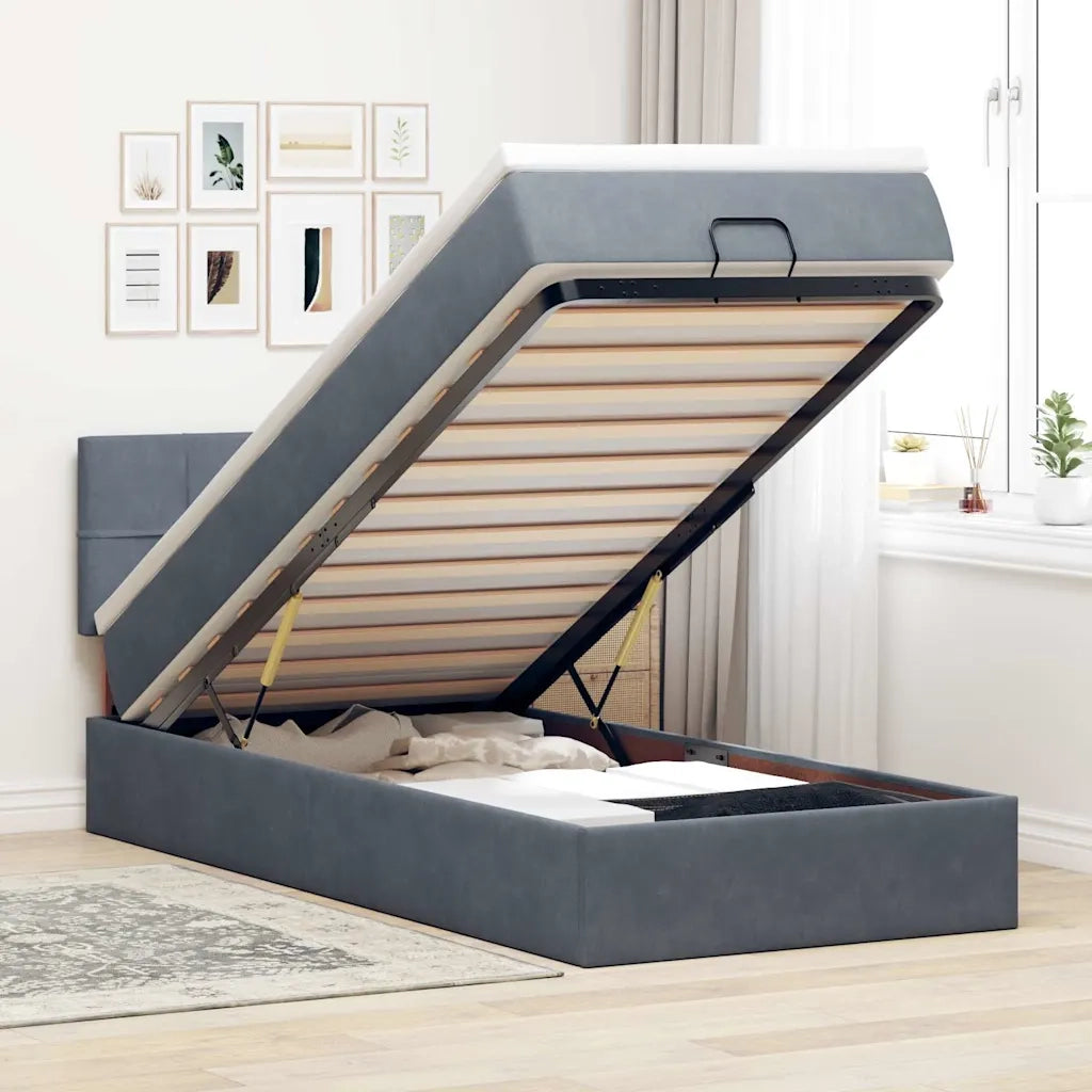 Struttura Letto Pouf con Materasso 90x190 cm in Velluto 3312591