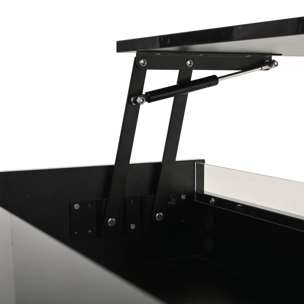 Tavolino basso quadrato con piano sollevabile, LED da app, 1 cassetto e vano contenitore, nero 70 × 70 × 38 cm