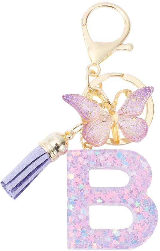 Sleutelhanger con lettera B - Farfalla/Sleutelhanger - Regalo per donne - Resina/Composizione - Lunghezza complessiva 9,3 cm - Materiale duraturo - Anello per chiave