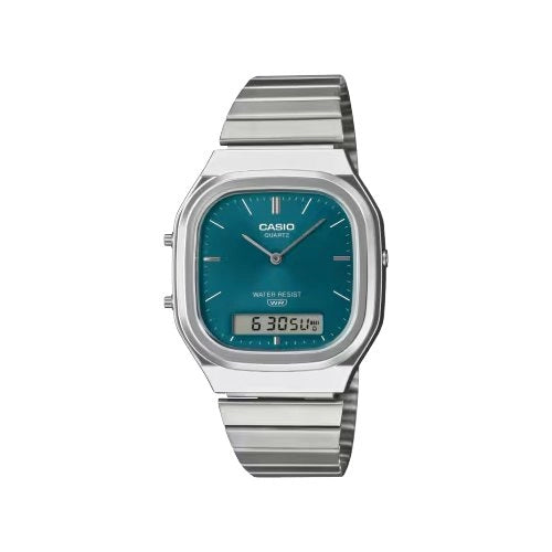 Orologio casio aq 240e 3aef vintage silver e blue