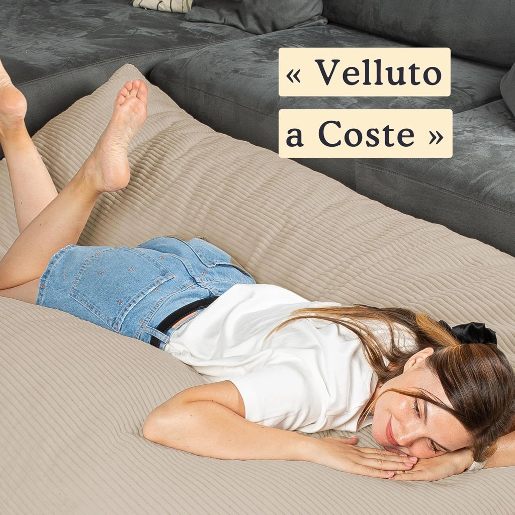 Pouf Poltrona a Sacco - Imbottitura in Schiuma, Molto Confortevole - Tessuto Morbido, Velluto a Coste - Fodera Lavabile - Pouf Divano Gigante (180 x 140 cm, Beige)