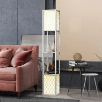Lampada da Terra con Ripiani in Tessuto e Interruttore a Catena 26x26x156 cm Bianco