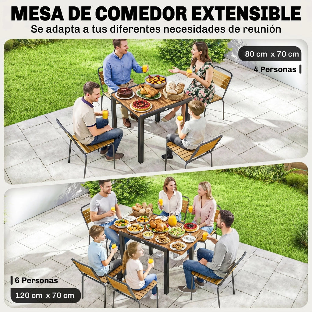Tavolo da Giardino Estensibile ¨C zephmum ¨C Legno di Acacia e Acciaio 120/80x70 cm