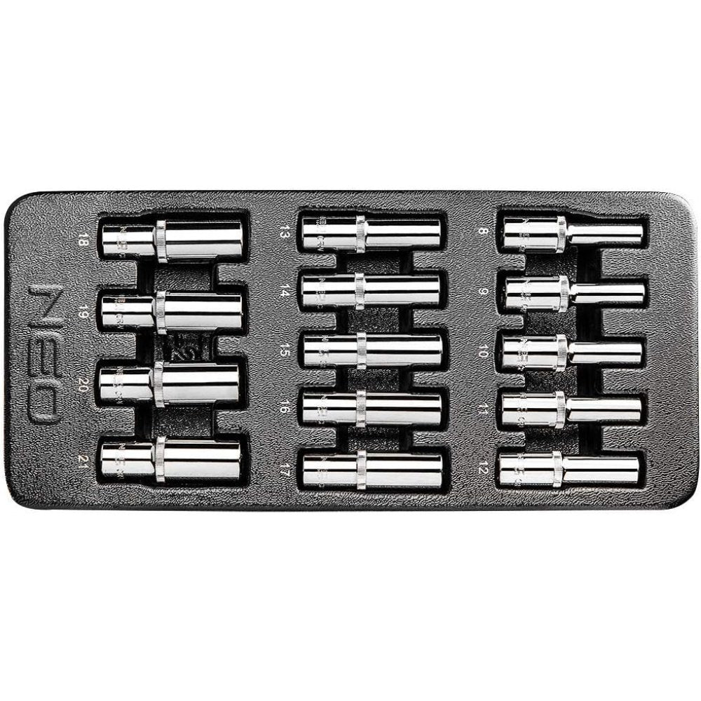 Topex 84-243 set di bussole lung nghe 1/2, 14 pezzi, 8-21 mm