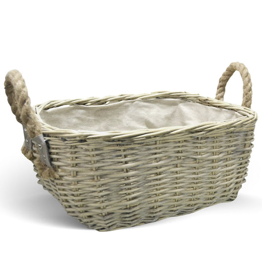 Cesta cestino portapane in vimini avorio con manici in juta cm 45 x 31 x h 19,5