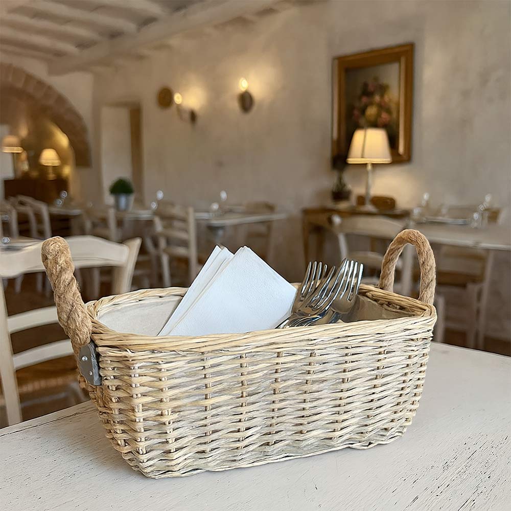 Cesta cestino portapane in vimini avorio con manici in juta cm 45 x 31 x h 19,5