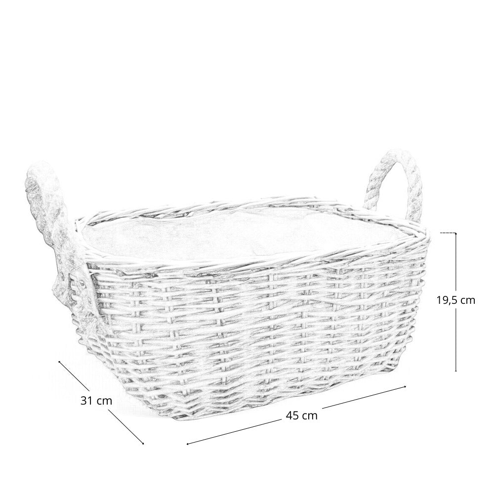 Cesta cestino portapane in vimini avorio con manici in juta cm 45 x 31 x h 19,5