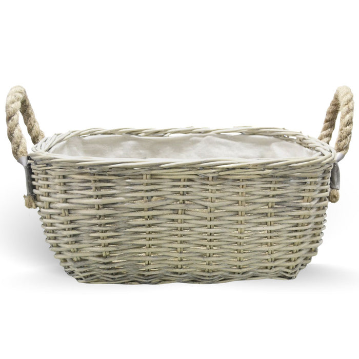 Cesta cestino portapane in vimini avorio con manici in juta cm 45 x 31 x h 19,5