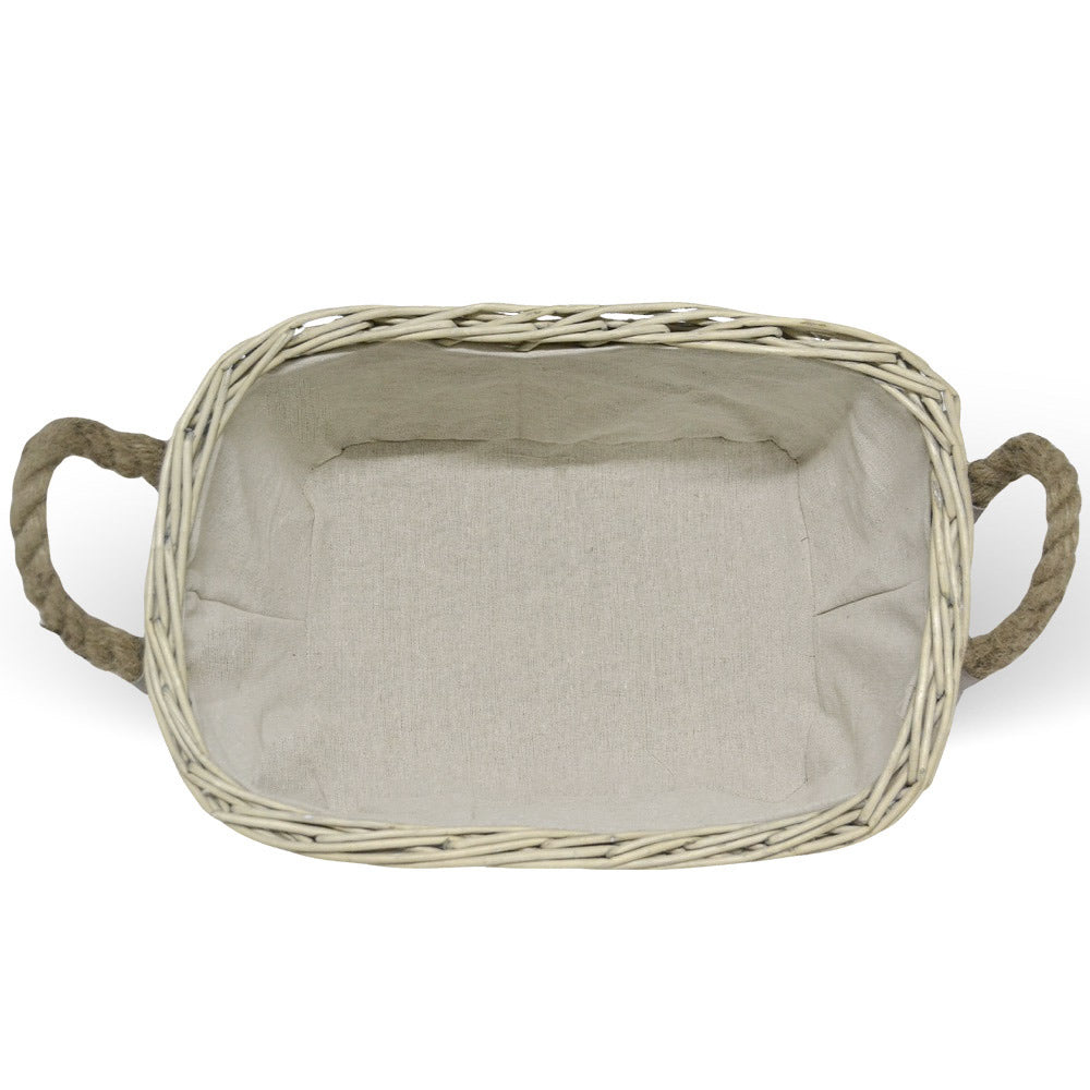 Cesta cestino portapane in vimini avorio con manici in juta cm 45 x 31 x h 19,5