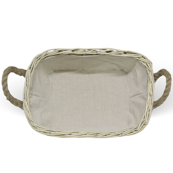 Cesta cestino portapane in vimini avorio con manici in juta cm 45 x 31 x h 19,5