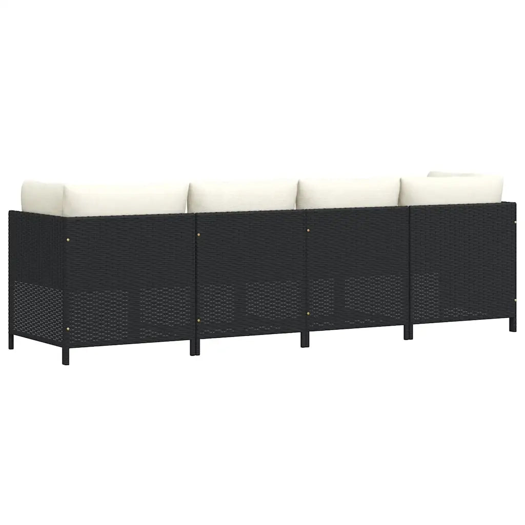 Divano da Giardino a 4 Posti con Cuscini Nero in Polyrattan cod mxl 70670