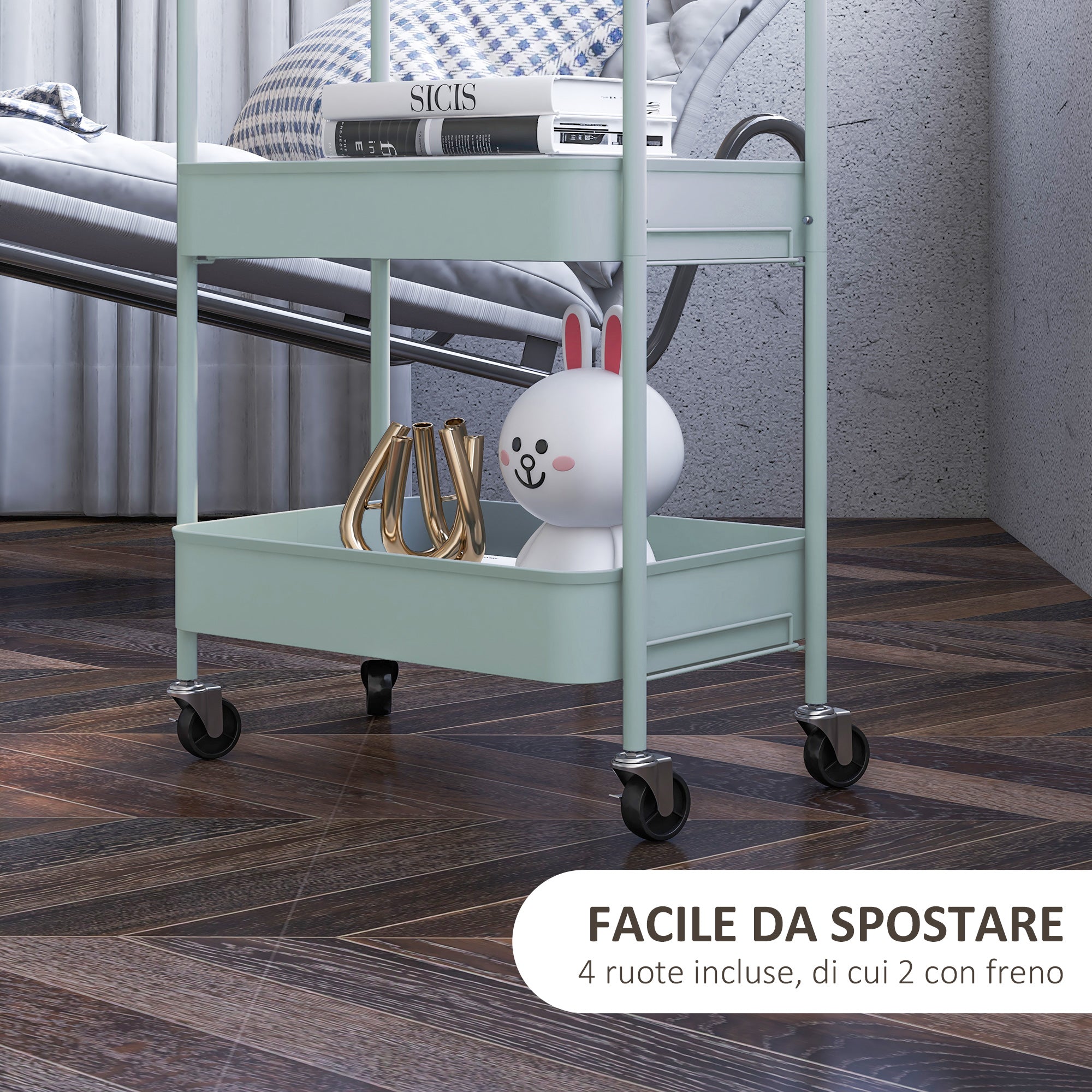 Carrello da Cucina a 3 Livelli 45x30,6x79 cm in Acciaio Azzurro