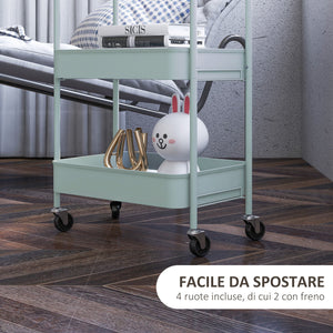 Carrello da Cucina a 3 Livelli 45x30,6x79 cm in Acciaio Azzurro