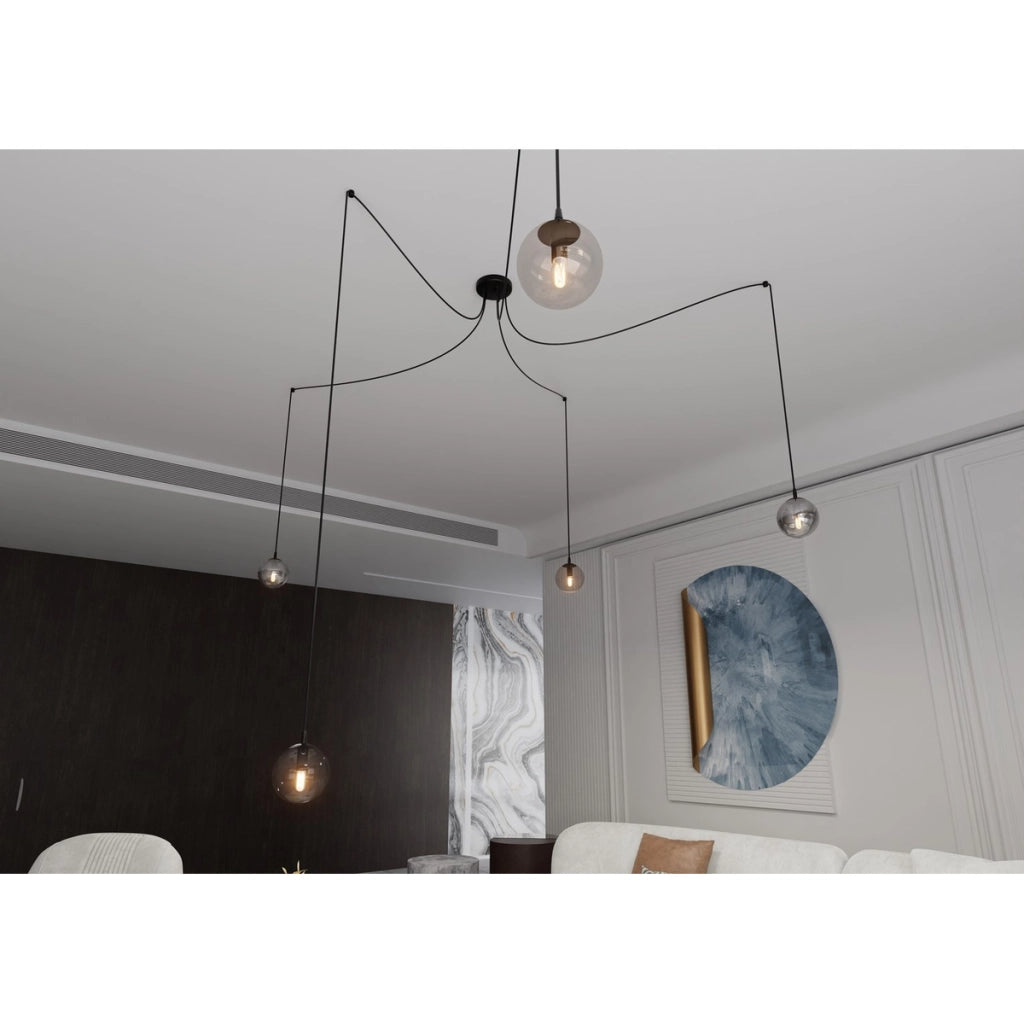Lampada a sospensione GIGI 5 in acciaio nero e vetro mix