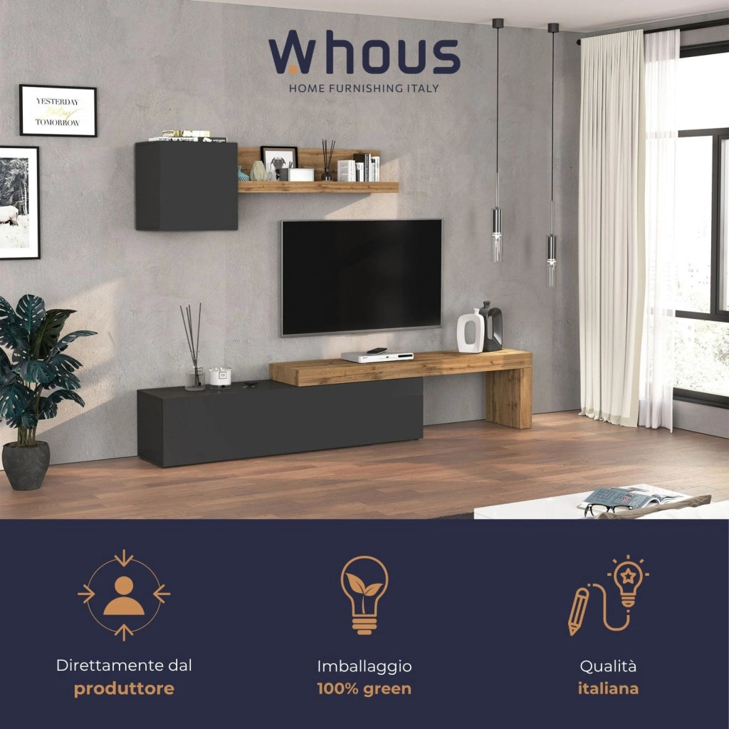WHOUS Parete attrezzata Chronos set soggiorno antracite opaco e rovere 190/350x40 cm