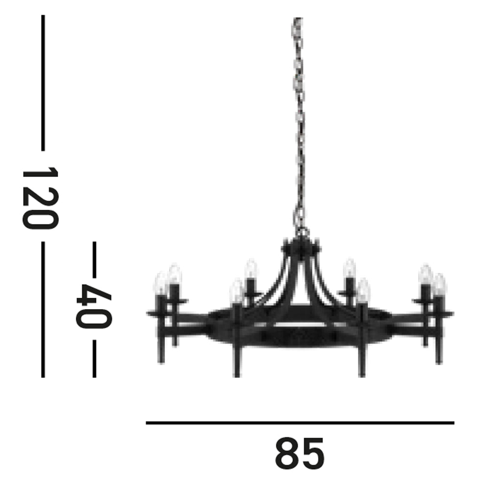 Lampadario Industrial-Nordico Cartwheel Ii Ferro Nero 8 Luci E14